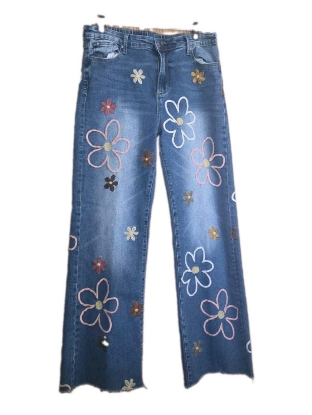 Bar X Oli & Hali Embroidered Floral Wide-Leg Jeans — Blue SZ M - Picture 4 of 10